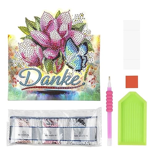 Ideen mit Herz Diamond-Painting-Aufstellkarte | 370 g/m² | 16,3 cm x 16 cm | inkl. Briefumschlag & Werkzeug (Magnolien | Danke) von Ideen mit Herz