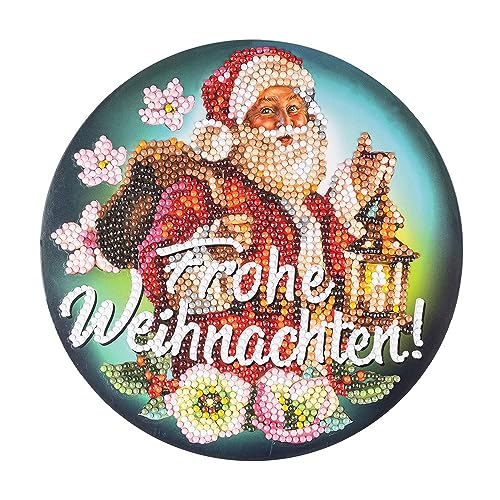 Ideen mit Herz Diamond Painting Fensterbild | doppelseitiger Druck | Ø18,3 cm | inkl. Diamond Painting Steine, Werkzeug und Zubehör (Weihnachtsmann | Frohe Weihnachten) von Ideen mit Herz