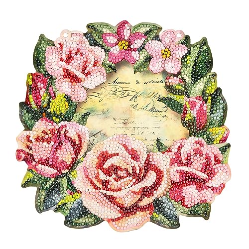 Ideen mit Herz Diamond-Painting-Fensterbild | doppelseitiger Druck | ca. 20 cm Ø | inkl. Diamond-Painting-Steine für Vorder- und Rückseite (Kranz mit Rosen) von Ideen mit Herz