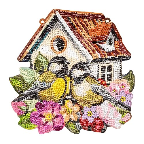 Ideen mit Herz Diamond-Painting-Fensterbild | doppelseitiger Druck | ca. 20 cm Ø | inkl. Diamond-Painting-Steine für Vorder- und Rückseite (Vogelhaus & Kohlmeisen) von Ideen mit Herz