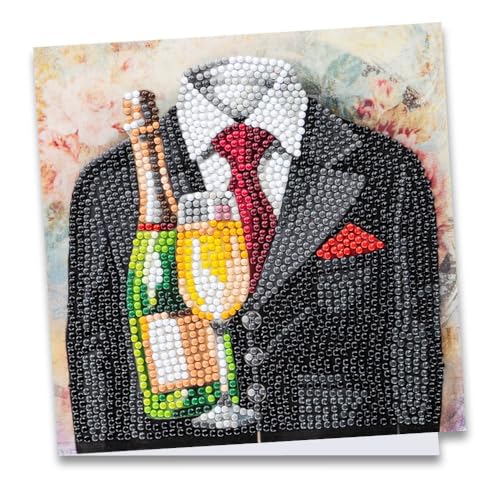 Ideen mit Herz Diamond-Painting-Grußkarte | 16 cm x 16 cm | 370 g/m² | Inkl. Umschlag & Werkzeug (Herrenmotiv mit Sekt von Ideen mit Herz