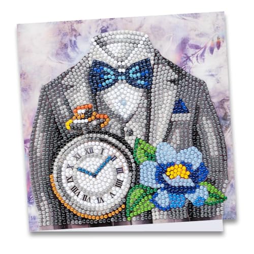 Ideen mit Herz Diamond-Painting-Grußkarte | 16 cm x 16 cm | 370 g/m² | Inkl. Umschlag & Werkzeug (Herrenmotiv mit Uhr) von Ideen mit Herz