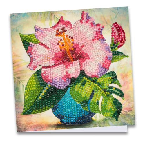 Ideen mit Herz Diamond-Painting-Grußkarte | 16 cm x 16 cm | 370 g/m² | Inkl. Umschlag & Werkzeug (Hibiskus in Vase) von Ideen mit Herz