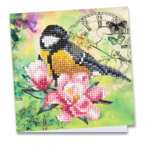 Ideen mit Herz Diamond-Painting-Grußkarte | 16 x 16 cm | 370 g/m² | inkl. Umschlag & Werkzeug (Vogel & Blumen 02) von Ideen mit Herz