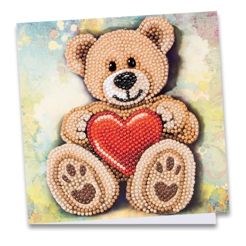 Ideen mit Herz Diamond-Painting-Grußkarte | 16 x 16 cm | 370 g/m² | inkl. Umschlag & Werkzeug (Teddybär mit Herz) von Ideen mit Herz