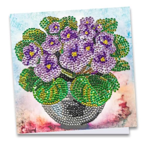 Ideen mit Herz Diamond-Painting-Grußkarte | Strass-Edition | 16 x 16 cm | 370 g/m² | inkl. Steine, Umschlag & Werkzeug (Veilchen in Vase) von Ideen mit Herz