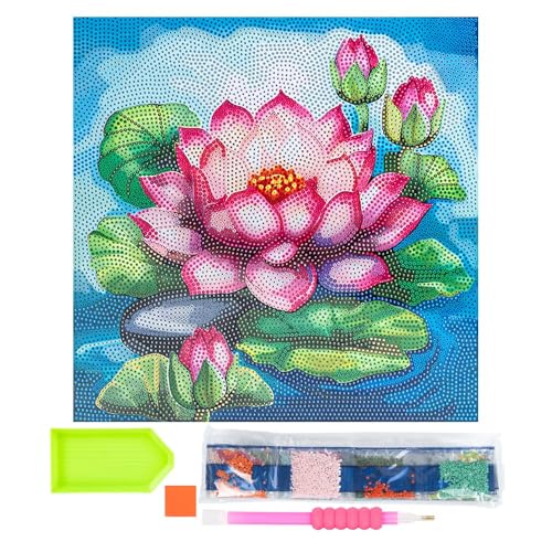 Ideen mit Herz Diamond-Painting-Motivleinwand auf Keilrahmen | 30 cm x 30 cm | Set inkl. Werkzeug (Lotusblüte) von Ideen mit Herz