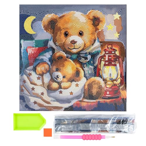 Ideen mit Herz Diamond-Painting-Motivleinwand auf Keilrahmen | 30 cm x 30 cm | Set inkl. Werkzeug (Teddybären) von Ideen mit Herz