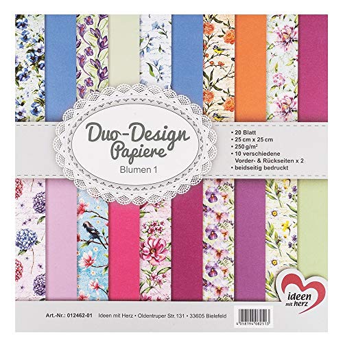 Ideen mit Herz Duo-Design-Papiere | Block mit 20 Blatt Bastelpapier | 25 x 25 cm | 250g/m² | beidseitig bedruckt | Designpapier, Motivpapier | ideal für Scrapbooking, Basteln (Blumen 01) von Ideen mit Herz