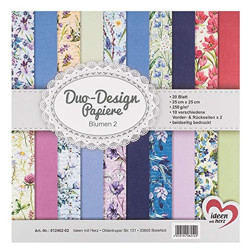 Ideen mit Herz Duo-Design-Papiere | Block mit 20 Blatt Bastelpapier | 25 x 25 cm | 250g/m² | beidseitig bedruckt | Designpapier, Motivpapier | ideal für Scrapbooking, Basteln (Blumen 02) von Ideen mit Herz