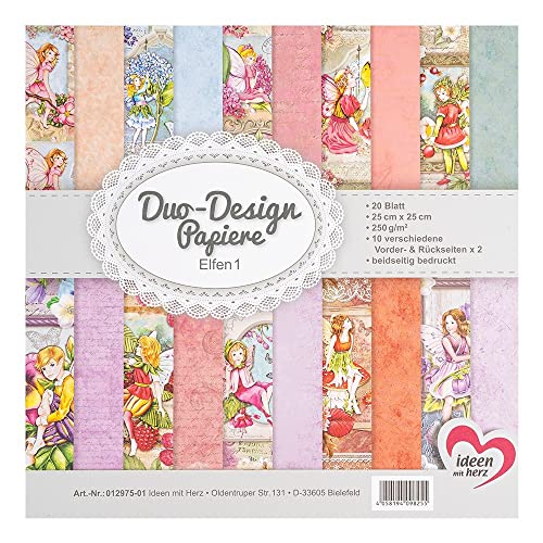 Ideen mit Herz Duo-Design-Papiere | Block mit 20 Blatt Bastelpapier | 25 x 25 cm | 250g/m² | beidseitig bedruckt | Designpapier, Motivpapier | ideal für Scrapbooking, Basteln (Elfen 01) von Ideen mit Herz