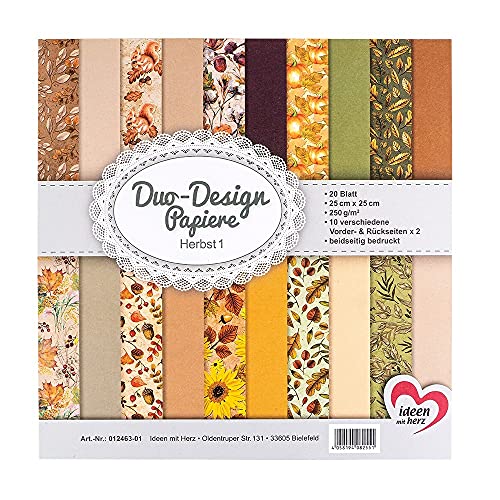 Ideen mit Herz Duo-Design-Papiere | Block mit 20 Blatt Bastelpapier | 25 x 25 cm | 250g/m² | beidseitig bedruckt | Designpapier, Motivpapier | ideal für Scrapbooking, Basteln (Herbst 01) von Ideen mit Herz