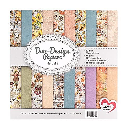 Ideen mit Herz Duo-Design-Papiere | Block mit 20 Blatt Bastelpapier | 25 x 25 cm | 250g/m² | beidseitig bedruckt | Designpapier, Motivpapier | ideal für Scrapbooking, Basteln (Herbst 02) von Ideen mit Herz