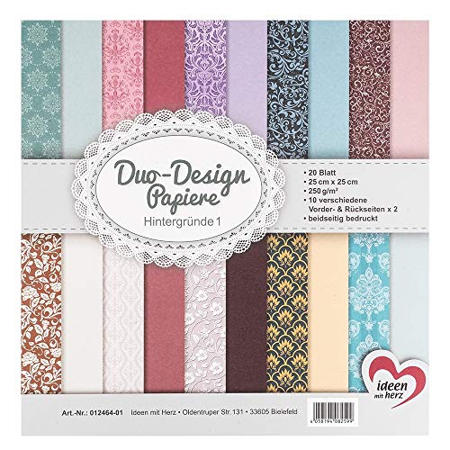 Ideen mit Herz Duo-Design-Papiere | Block mit 20 Blatt Bastelpapier | 25 x 25 cm | 250g/m² | beidseitig bedruckt | Designpapier, Motivpapier | ideal für Scrapbooking, Basteln (Hintergründe 01) von Ideen mit Herz