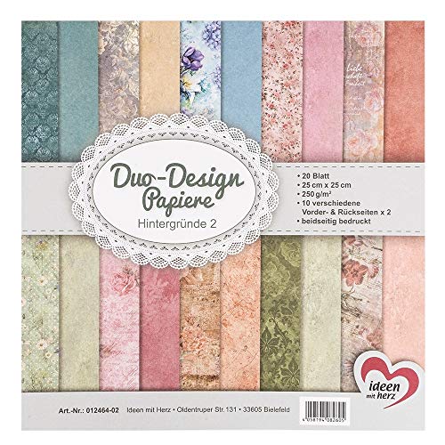 Ideen mit Herz Duo-Design-Papiere | Block mit 20 Blatt Bastelpapier | 25 x 25 cm | 250g/m² | beidseitig bedruckt | Designpapier, Motivpapier | ideal für Scrapbooking, Basteln (Hintergründe 02) von Ideen mit Herz