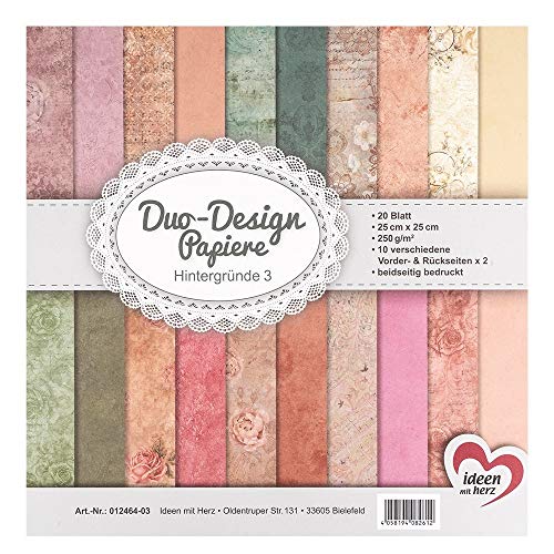 Ideen mit Herz Duo-Design-Papiere | Block mit 20 Blatt Bastelpapier | 25 x 25 cm | 250g/m² | beidseitig bedruckt | Designpapier, Motivpapier | ideal für Scrapbooking, Basteln (Hintergründe 03) von Ideen mit Herz