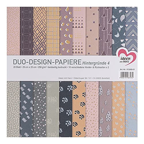 Ideen mit Herz Duo-Design-Papiere | Block mit 20 Blatt Bastelpapier | 25 x 25 cm | 250g/m² | beidseitig bedruckt | Designpapier, Motivpapier | ideal für Scrapbooking, Basteln (Hintergründe 04) von Ideen mit Herz