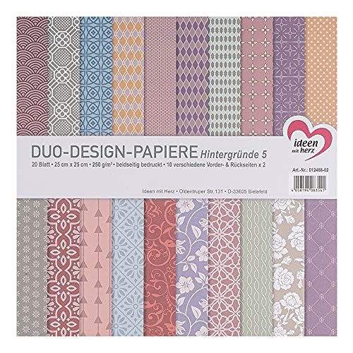 Ideen mit Herz Duo-Design-Papiere | Block mit 20 Blatt Bastelpapier | 25 x 25 cm | 250g/m² | beidseitig bedruckt | Designpapier, Motivpapier | ideal für Scrapbooking, Basteln (Hintergründe 05) von Ideen mit Herz