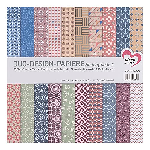 Ideen mit Herz Duo-Design-Papiere | Block mit 20 Blatt Bastelpapier | 25 x 25 cm | 250g/m² | beidseitig bedruckt | Designpapier, Motivpapier | ideal für Scrapbooking, Basteln (Hintergründe 06) von Ideen mit Herz