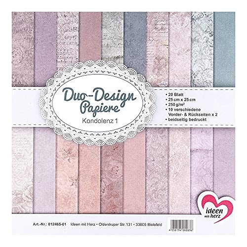 Ideen mit Herz Duo-Design-Papiere | Block mit 20 Blatt Bastelpapier | 25 x 25 cm | 250g/m² | beidseitig bedruckt | Designpapier, Motivpapier | ideal für Scrapbooking, Basteln (Kondolenz 01) von Ideen mit Herz