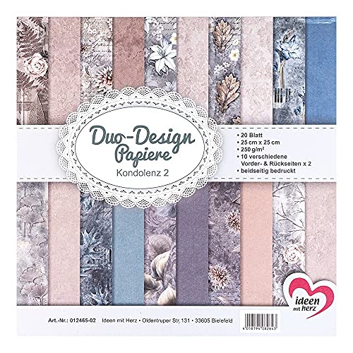 Ideen mit Herz Duo-Design-Papiere | Block mit 20 Blatt Bastelpapier | 25 x 25 cm | 250g/m² | beidseitig bedruckt | Designpapier, Motivpapier | ideal für Scrapbooking, Basteln (Kondolenz 02) von Ideen mit Herz