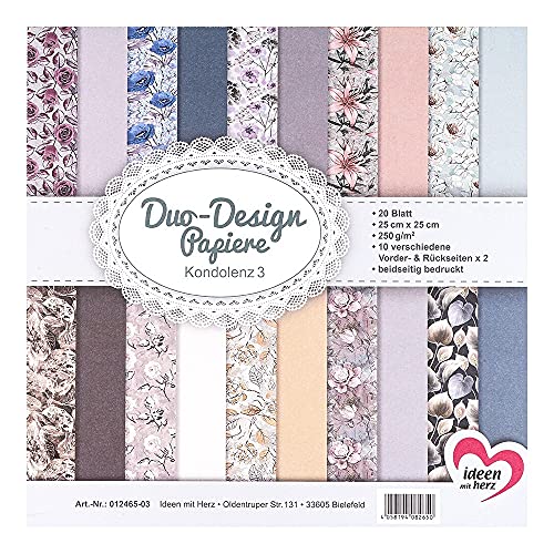 Ideen mit Herz Duo-Design-Papiere | Block mit 20 Blatt Bastelpapier | 25 x 25 cm | 250g/m² | beidseitig bedruckt | Designpapier, Motivpapier | ideal für Scrapbooking, Basteln (Kondolenz 03) von Ideen mit Herz