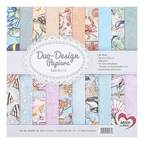 Ideen mit Herz Duo-Design-Papiere | Block mit 20 Blatt Bastelpapier | 25 x 25 cm | 250g/m² | beidseitig bedruckt | Designpapier, Motivpapier | ideal für Scrapbooking, Basteln (Maritim 03) von Ideen mit Herz