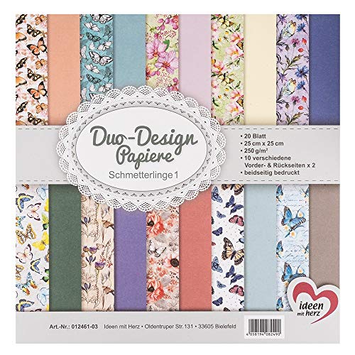 Ideen mit Herz Duo-Design-Papiere | Block mit 20 Blatt Bastelpapier | 25 x 25 cm | 250g/m² | beidseitig bedruckt | Designpapier, Motivpapier | ideal für Scrapbooking, Basteln (Schmetterlinge 01) von Ideen mit Herz