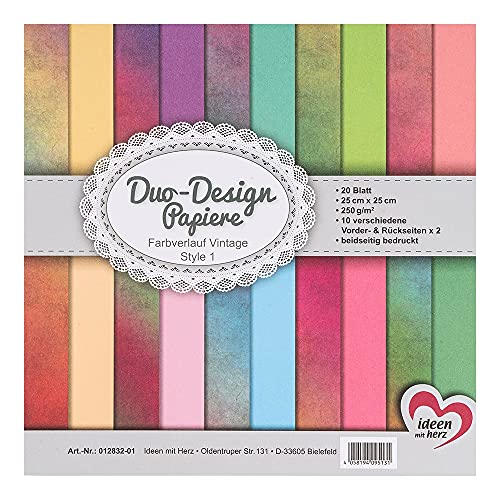 Ideen mit Herz Duo-Design-Papiere | Block mit 20 Blatt Bastelpapier | 25 x 25 cm | 250g/m² | beidseitig bedruckt | Designpapier, Motivpapier | ideal für Scrapbooking, Basteln (Vintage Style 01) von Ideen mit Herz