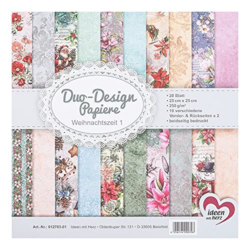 Ideen mit Herz Duo-Design-Papiere | Block mit 20 Blatt Bastelpapier | 25 x 25 cm | 250g/m² | beidseitig bedruckt | Designpapier, Motivpapier | ideal für Scrapbooking, Basteln (Weihnachtszeit 01) von Ideen mit Herz