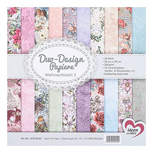 Ideen mit Herz Duo-Design-Papiere | Block mit 20 Blatt Bastelpapier | 25 x 25 cm | 250g/m² | beidseitig bedruckt | Designpapier, Motivpapier | ideal für Scrapbooking, Basteln (Weihnachtszeit 02) von Ideen mit Herz