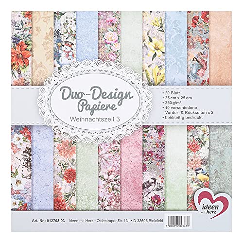 Ideen mit Herz Duo-Design-Papiere | Block mit 20 Blatt Bastelpapier | 25 x 25 cm | 250g/m² | beidseitig bedruckt | Designpapier, Motivpapier | ideal für Scrapbooking, Basteln (Weihnachtszeit 03) von Ideen mit Herz