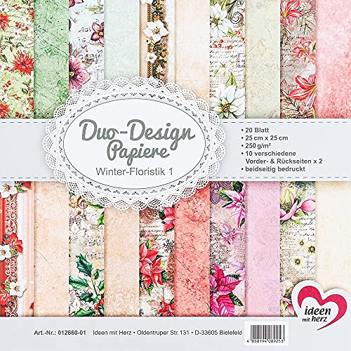 Ideen mit Herz Duo-Design-Papiere | Block mit 20 Blatt Bastelpapier | 25 x 25 cm | 250g/m² | beidseitig bedruckt | Designpapier, Motivpapier | ideal für Scrapbooking, Basteln (Winter Floristik 1) von Ideen mit Herz