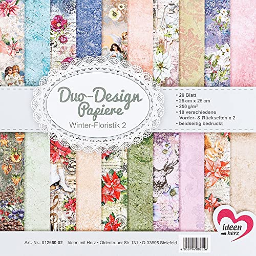 Ideen mit Herz Duo-Design-Papiere | Block mit 20 Blatt Bastelpapier | 25 x 25 cm | 250g/m² | beidseitig bedruckt | Designpapier, Motivpapier | ideal für Scrapbooking, Basteln (Winter Floristik 2) von Ideen mit Herz