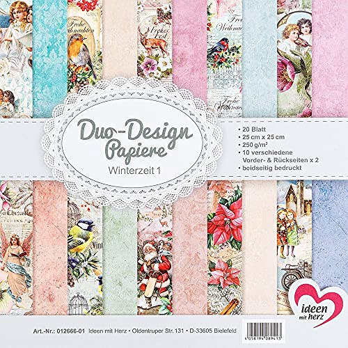 Ideen mit Herz Duo-Design-Papiere | Block mit 20 Blatt Bastelpapier | 25 x 25 cm | 250g/m² | beidseitig bedruckt | Designpapier, Motivpapier | ideal für Scrapbooking, Basteln (Winterzeit 1) von Ideen mit Herz