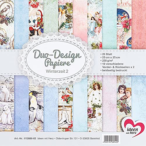 Ideen mit Herz Duo-Design-Papiere | Block mit 20 Blatt Bastelpapier | 25 x 25 cm | 250g/m² | beidseitig bedruckt | Designpapier, Motivpapier | ideal für Scrapbooking, Basteln (Winterzeit 2) von Ideen mit Herz