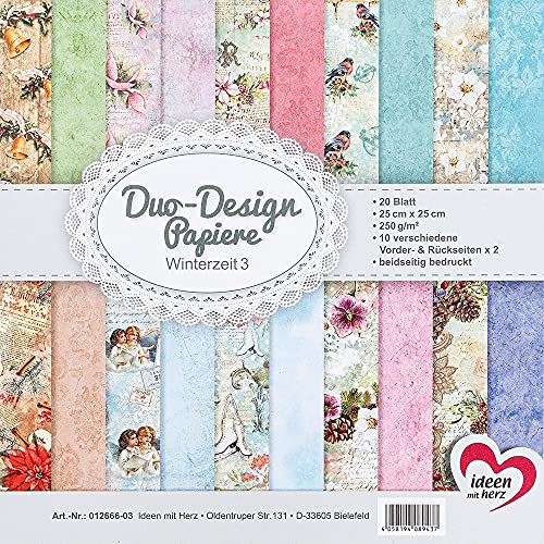 Ideen mit Herz Duo-Design-Papiere | Block mit 20 Blatt Bastelpapier | 25 x 25 cm | 250g/m² | beidseitig bedruckt | Designpapier, Motivpapier | ideal für Scrapbooking, Basteln (Winterzeit 3) von Ideen mit Herz