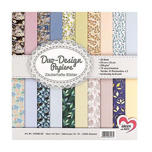 Ideen mit Herz Duo-Design-Papiere | Block mit 20 Blatt Bastelpapier | 25 x 25 cm | 250g/m² | beidseitig bedruckt | Designpapier, Motivpapier | ideal für Scrapbooking, Basteln (Zauberhafte Blätter) von Ideen mit Herz