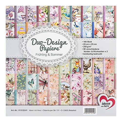 Ideen mit Herz Duo-Design-Papiere | Motiv beidseitig bedruckt | hochwertiges Dekor-Papier | Bastel-Karton | 25cm x 25cm | 250 g/m² | 100 Blatt (Frühling & Sommer) von Ideen mit Herz