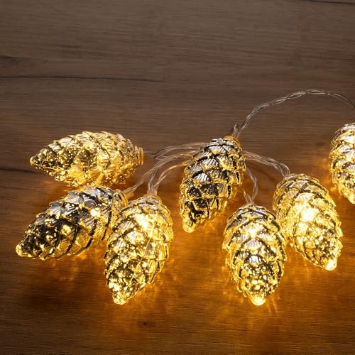 Ideen mit Herz LED-Lichterkette Tannenzapfen | silber | 10 LEDs | Warmweiß | Beleuchtung Weihnachten, Advent | 1,20 m lang | Timer von Ideen mit Herz