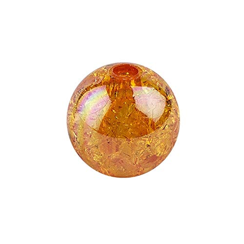 Ideen mit Herz Perlen zum Auffädeln | Crackle Perlen mit Loch | Glas-Optik | irisierend | ideal für Armbänder, Ketten, Schmuck, Basteln | diverse Farben & Größen zur Auswahl (orange, 10 mm | 50 Stück) von Ideen mit Herz