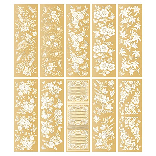 Ideen mit Herz Premium-Transfers | Rub on Sticker | Rubbel-Sticker | 10 cm x 30 cm | 10 Bogen | inkl. Tuch (Blüten & Schmetterlinge, gold) von Ideen mit Herz