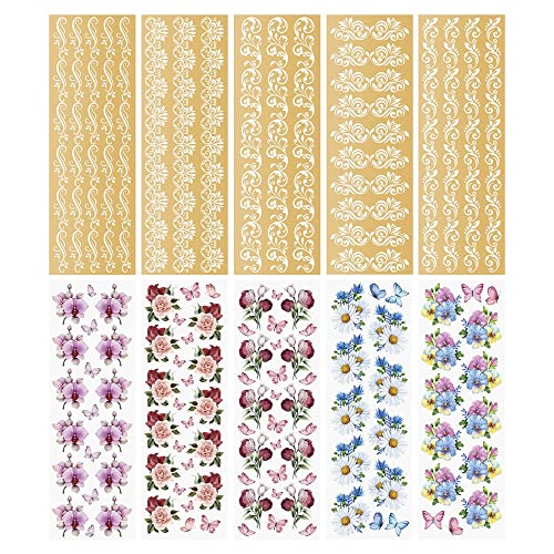 Ideen mit Herz Premium-Transfers | Rub on Sticker | Rubbel-Sticker | 10 cm x 30 cm | 10 Bogen | inkl. Tuch (Ornamentik & Blumen, farbig & gold) von Ideen mit Herz