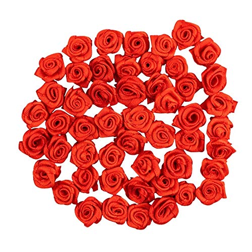 Ideen mit Herz Satinrosen | 50 Stück | Ø 1,5 cm | Deko-Rosen, Mini-Stoffrosen, kleine Rosenköpfe zum Basteln, Aufnähen, Dekorieren | Blumen-Applikationen, Tischdeko, Streudeko, Hochzeit (rot) von Ideen mit Herz