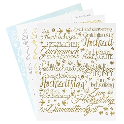 Ideen mit Herz Sticker "Handlettering Art" | Aufkleber | Verschiedene Schriftzüge zur Hochzeit, Liebe, Trauer, Weihnachten, Ostern uvm. | Jeweils 4 Bogen à 20 x 23 cm (Hochzeit) von Ideen mit Herz