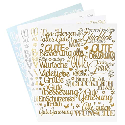 Ideen mit Herz Sticker Handlettering Art | Aufkleber | Verschiedene Schriftzüge zur Hochzeit, Liebe, Trauer, Weihnachten, Ostern uvm. | Jeweils 4 Bogen à 20 x 23 cm (Liebe Wünsche | Genesung) von Ideen mit Herz