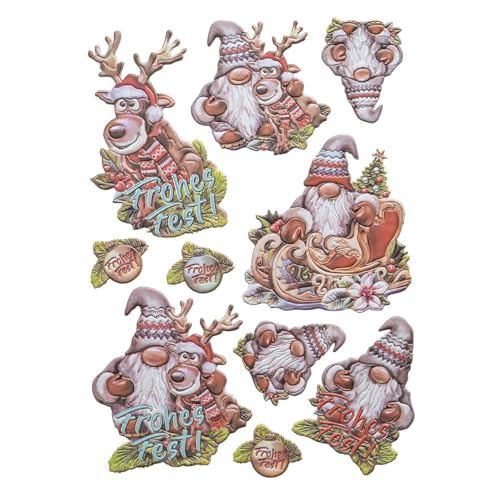 Ideen mit Herz Stickerbogen 3-D Relief-Sticker | Aufkleber | Hochwertig geprägt mit 3-D-Effekt | Din A4 Bogen mit verschiedenen Motiven (Wichtel mit Rentier Rudolph) von Ideen mit Herz