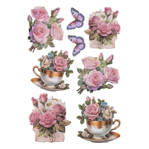 Ideen mit Herz Stickerbogen 3-D Relief-Sticker | Aufkleber | Hochwertig geprägt mit 3-D-Effekt | Fensterbilder | Scrapbooking | Din A4 Bogen mit vielen Motiven (Blumen in Tasse 4) von Ideen mit Herz