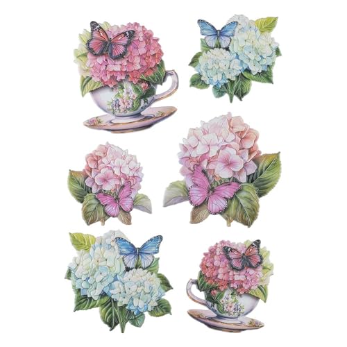 Ideen mit Herz Stickerbogen 3-D Relief-Sticker | Aufkleber | Hochwertig geprägt mit 3-D-Effekt | Fensterbilder | Scrapbooking | Din A4 Bogen mit vielen Motiven (Blumen in Tasse 5) von Ideen mit Herz