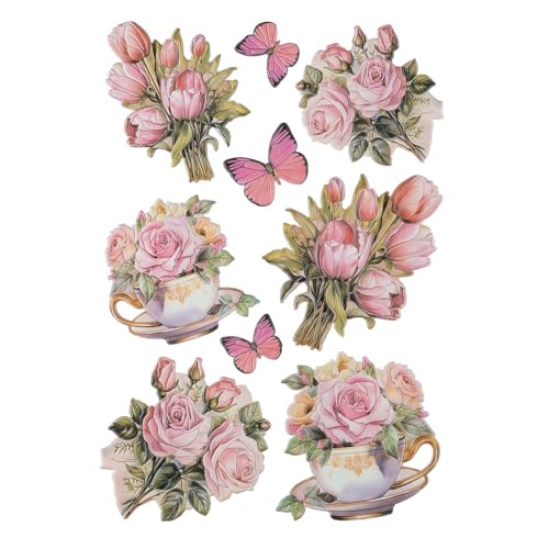 Ideen mit Herz Stickerbogen 3-D Relief-Sticker | Aufkleber | Hochwertig geprägt mit 3-D-Effekt | Fensterbilder | Scrapbooking | Din A4 Bogen mit vielen Motiven (Blumen in Tasse 8) von Ideen mit Herz